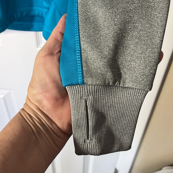 Nike Therma fit hoodie sweatshirt grey aqua pink swoosh thumb holes pouch pkt M - Picture 7 of 15